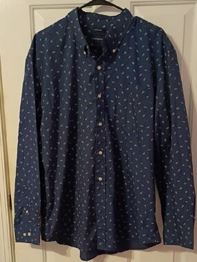 Saddlebred Navy Button-Down Shirt with Small Leaf Print